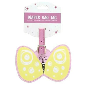 C.R. Gibson Yellow and Pink Butterfly Diaper Bag Tag Baby Accessories, 4.5'' W x